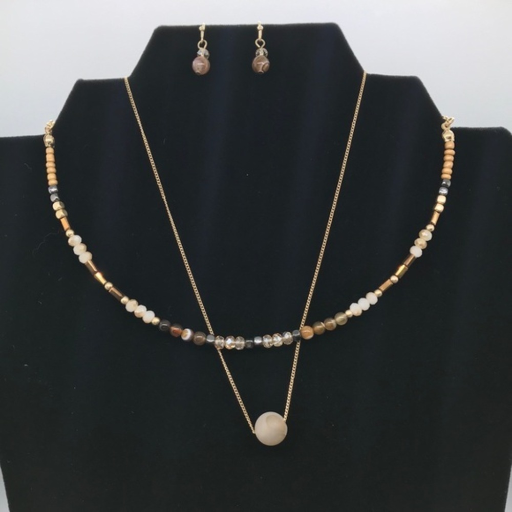 New Multi-Layer Gold Beaded Necklace & Earring Set